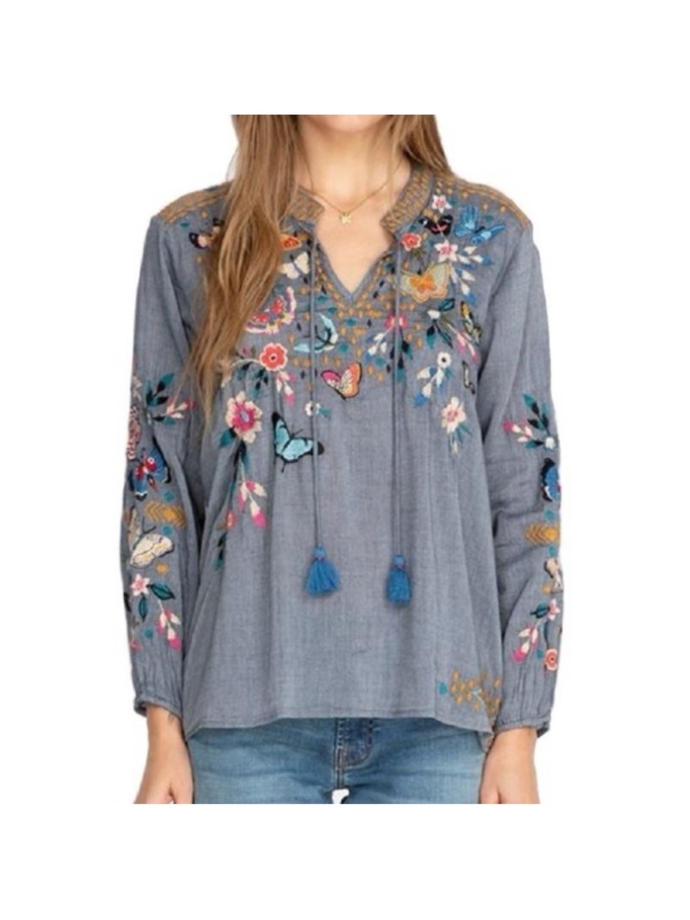 Johnny Was Workshop Mariposa Effortless Peasant Blouse Butterflies Size Small